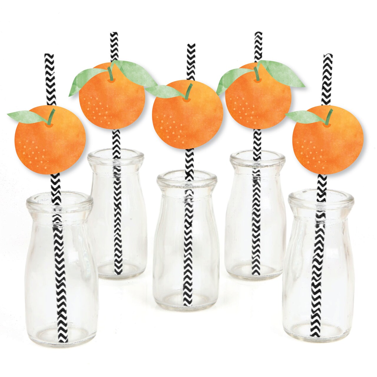 Big Dot of Happiness Little Cutie Clementine - Paper Straw Decor - Orange Citrus Baby Shower or Birthday Party Striped Decorative Straws - Set of 24